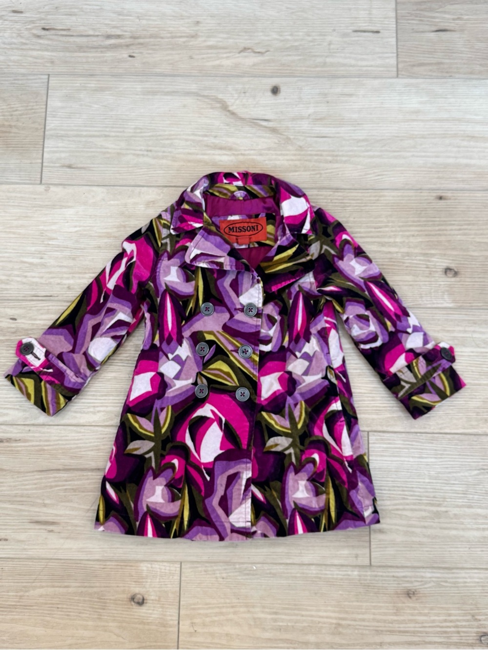 Vintage Missoni Kids Purple Floral Double-Breasted Coat